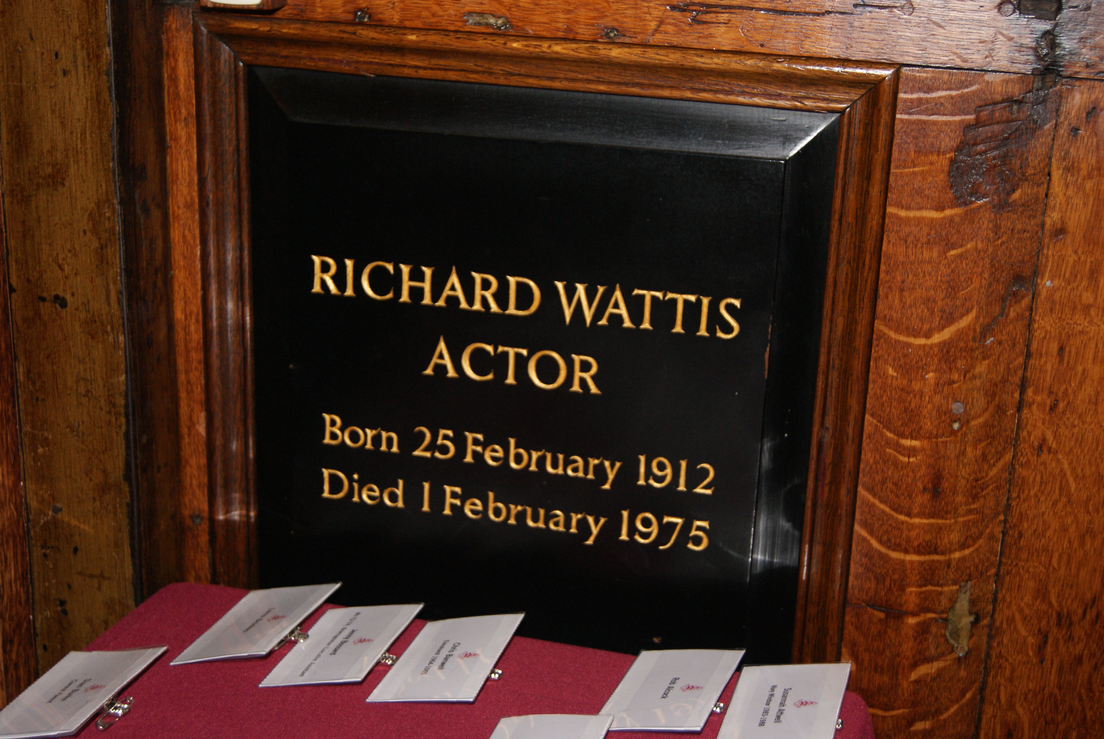 Sixth Annual Foundation Lecture 2014: One of our Old Bromsgrovians, Richard Wattis, who is remembered on one of the plaques in the Actor's Church